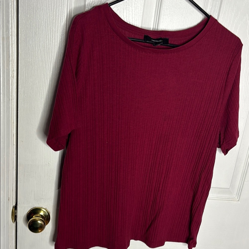Forever 21 Red Ribbed Short Sleeve T-Shirt - Picture 3 of 6